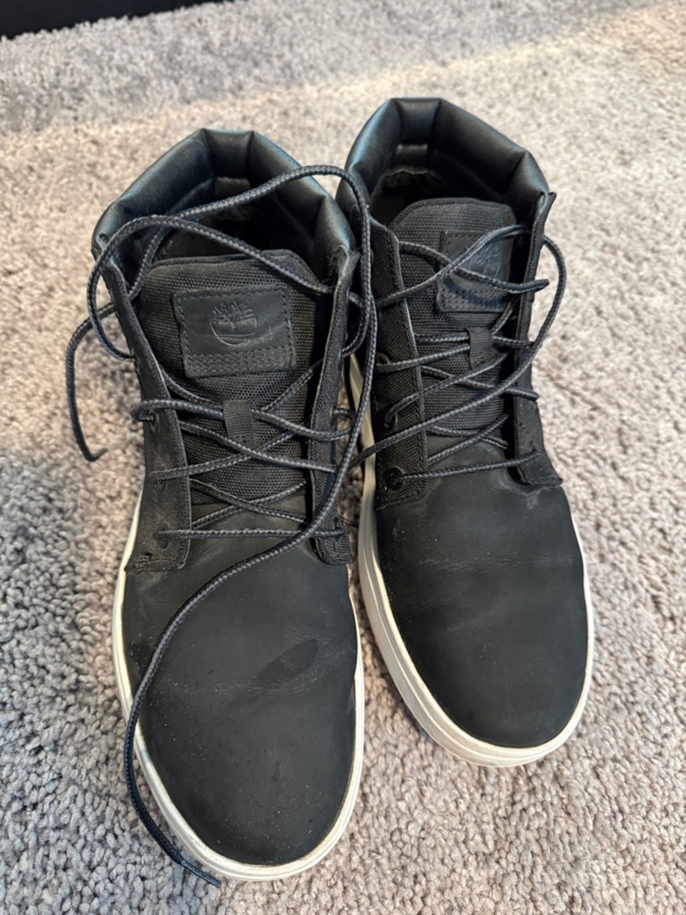 Timberland Black High-Top Casual Boots with White Soles